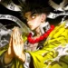Gyomei Himejima Stone Hashira from Demon Slayer standing with chained weapon in temple shadows with glowing lantern light in a live wallpaper