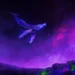 Surreal whale floating through glowing galaxy sky with colorful nebulas and stars in a cosmic fantasy live wallpaper