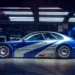 BMW M3 GTR in blue and silver widebody design glowing under city lights inspired by Need for Speed Most Wanted live wallpaper