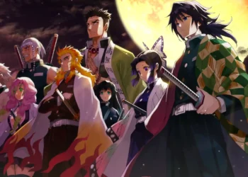 All Demon Slayer Hashira standing together under a glowing full moon with swords and shadows in a cinematic night live wallpaper