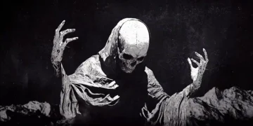 Dark Grim Reaper cloaked in shadows holding glowing scythe surrounded by swirling mist in a gothic fantasy live wallpaper