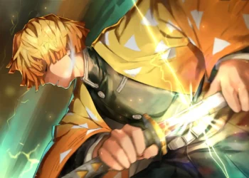 Zenitsu Agatsuma unleashing First Form Thunderclap with glowing yellow lightning arcs in a dramatic Demon Slayer live wallpaper