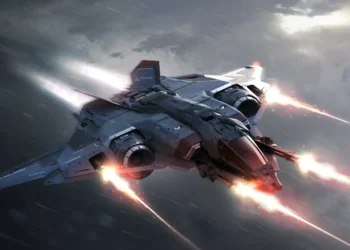 Futuristic Aegis space combat jet flying through storm clouds with glowing thrusters and plasma cannons in cinematic live wallpaper