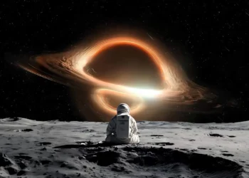 Astronaut Black Hole Horizon Live Wallpaper 1 Astronaut sitting on the moon watching a glowing black hole with cosmic light and stars live wallpaper