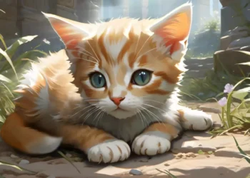 Cute Orange Kitten Live Wallpaper 1 Adorable orange kitten with blue eyes resting in sunlight surrounded by grass and flowers live wallpaper