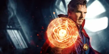 Doctor Strange casting glowing orange magic portal spell inside the Sanctum Sanctorum live wallpaper