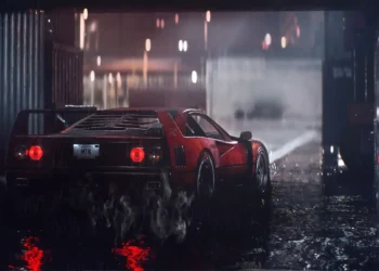 Ferrari F40 Reflections in the Rain Live Wallpaper 4 Cinematic Ferrari F40 parked in rain alley with reflections and mist glowing under city lights live wallpaper