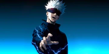 Gojo Satoru with blindfold and glowing blue lightning energy in Limitless Domain Jujutsu Kaisen live wallpaper