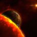 Burning planet colliding with another in fiery cosmic explosion surrounded by glowing red plasma live wallpaper