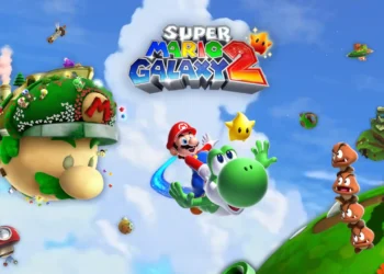 Super Mario and Yoshi Sky Galaxy Live Wallpaper 2 Mario riding Yoshi through colorful floating planets and bright blue sky from Super Mario Galaxy live wallpaper