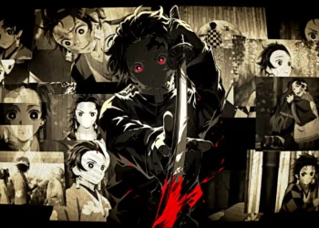 Tanjiro Kamado Memory Flashback Live Wallpaper 2 Tanjiro Kamado with glowing red eyes holding sword surrounded by sepia-toned flashback memories live wallpaper