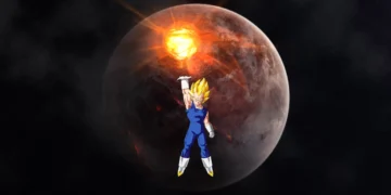Super Saiyan Vegeta charging Final Flash attack in outer space above a glowing planet in Dragon Ball live wallpaper