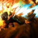 Zenitsu using 7th Form Flaming Thunder God attack with blazing lightning and flames surrounding him in Demon Slayer live wallpaper