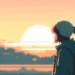 Anime Backpack Girl Sunset View Live Wallpaper 10 Anime girl wearing a beanie and backpack watching a glowing sunset over mountains with soft pastel clouds live wallpaper