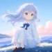 Cute Anime Girl in Flower Field Live Wallpaper 10 Wholesome anime girl sitting in a blue flower field with flowing hair under a bright sky and soft pink clouds in a peaceful nature scene live wallpaper.