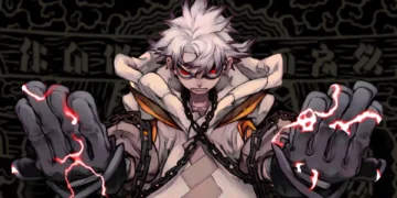 Anime character Rudo from Gachiakuta with glowing red eyes and lightning power breaking free from chains live wallpaper