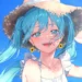 Hatsune Miku Sunshine Smile Live Wallpaper 10 Hatsune Miku smiling under a sunhat with turquoise hair flowing in the breeze against a bright blue sky in a cheerful summer anime scene live wallpaper.