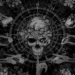 Hunt Showdown Dark Ritual Skull Live Wallpaper 10 Monochrome fantasy artwork featuring a central skull surrounded by floral patterns and skeletal hands holding symbolic objects in a detailed dark atmospheric design live wallpaper.