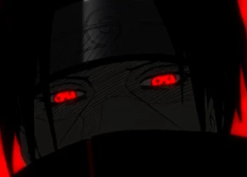 Itachi Uchiha Sharingan Awakening Live Wallpaper 3 Itachi Uchiha close-up with glowing red Mangekyō Sharingan eyes surrounded by shadows and red light live wallpaper