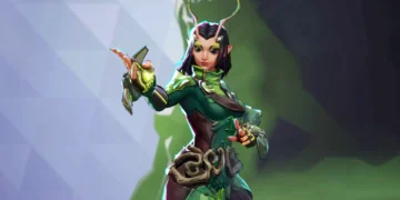 Mantis from Marvel Rivals posing with glowing green cosmic energy in a stylized sci-fi character art live wallpaper.