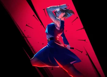Nobara Kugisaki striking with her hammer as nails burst outward over a red glowing background live wallpaper