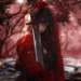 Red Samurai Girl Mystic Forest Live Wallpaper 10 A red-cloaked samurai girl holding a glowing rune-etched sword in a misty crimson forest with falling petals and soft enchanted lighting, fantasy warrior wallpaper