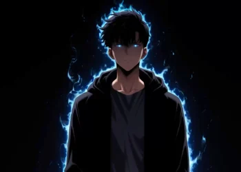 Sung Jinwoo Shadow Aura Live Wallpaper 2 Sung Jinwoo standing in darkness surrounded by glowing blue shadow aura with intense eyes live wallpaper