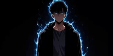 Sung Jinwoo Shadow Aura Live Wallpaper 11 Sung Jinwoo standing in darkness surrounded by glowing blue shadow aura with intense eyes live wallpaper