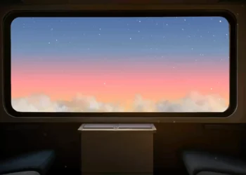 Sunset View from Train Window Live Wallpaper 1 Calm sunset view from a train window with clouds and twilight sky in warm colors live wallpaper