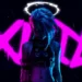 Jinx Arcane neon glow XOXO graffiti cyberpunk anime girl blue pink lighting intense expression dark aesthetic wallpaper