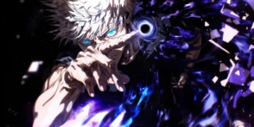 Satoru Gojo from Jujutsu Kaisen using Limitless technique Hollow Purple, glowing blue eyes, white hair, swirling purple cursed energy vortex, shattered space fragments and cosmic energy effects live wallpaper