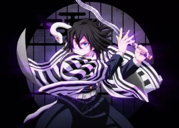 Obanai Iguro Serpent Hashira dark aesthetic anime sword stance purple aura snake demon slayer intense eyes wallpaper