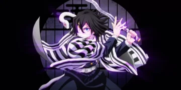 Obanai Iguro Serpent Hashira dark aesthetic anime sword stance purple aura snake demon slayer intense eyes wallpaper