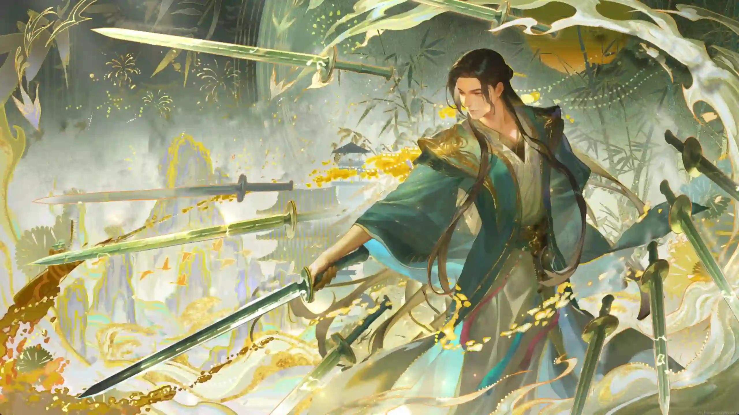 ancient warrior swords fantasy martial arts blades aesthetic epic character wallpaper