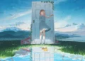 anime girl dream door reflection aesthetic sky landscape surreal calm peaceful scenery wallpaper