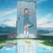 anime girl dream door reflection aesthetic sky landscape surreal calm peaceful scenery wallpaper