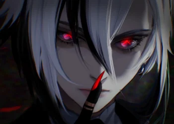 arlecchino genshin impact red eyes dark anime aesthetic close up character wallpaper