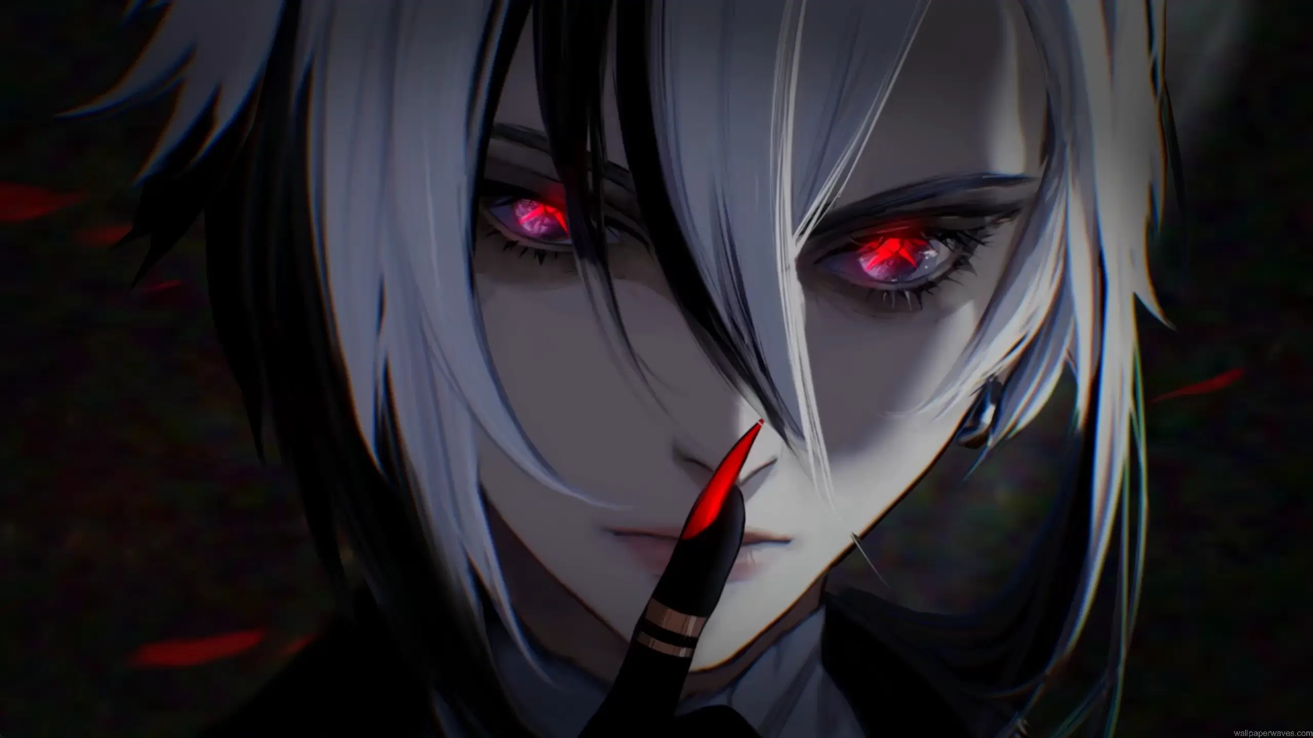 arlecchino genshin impact red eyes dark anime aesthetic close up character wallpaper