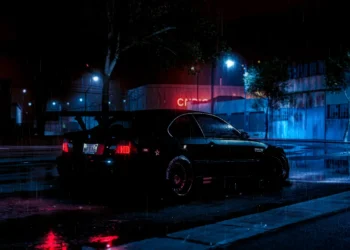 BMW M3 NFS rain night neon street racing car dark aesthetic wet road reflections urban night drive wallpaper
