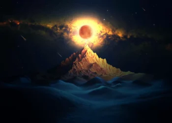 Celestial Eclipse Mountain Peak Live Wallpaper 1 celestial eclipse above mountain peak with glowing sky stars and surreal landscape sci fi wallpaper