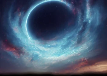 cosmic eclipse nebula sky with glowing planet swirling blue clouds stars and deep space atmosphere wallpaper