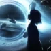 cosmic girl silhouette black hole portal blue space nebula asteroids sci fi aesthetic deep space cinematic wallpaper