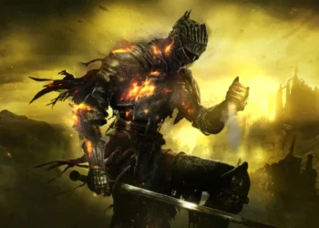 Dark Souls ember knight burning armor sword ruins golden sky ashes fire warrior cinematic dark fantasy wallpaper