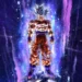 Goku ultra instinct with silver hair glowing cosmic aura lightning and space background Dragon Ball anime wallpaper
