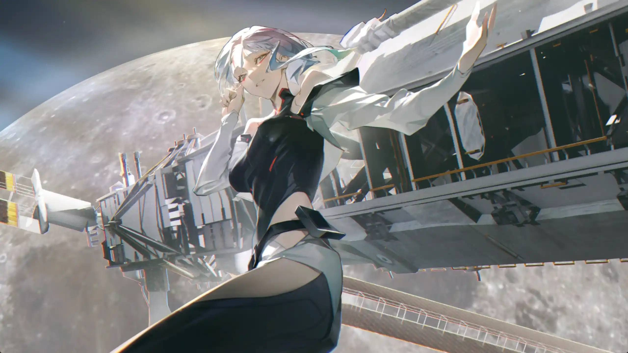 Lucy cyberpunk edgerunners moon orbit anime girl space station aesthetic sci fi solitude stars wallpaper