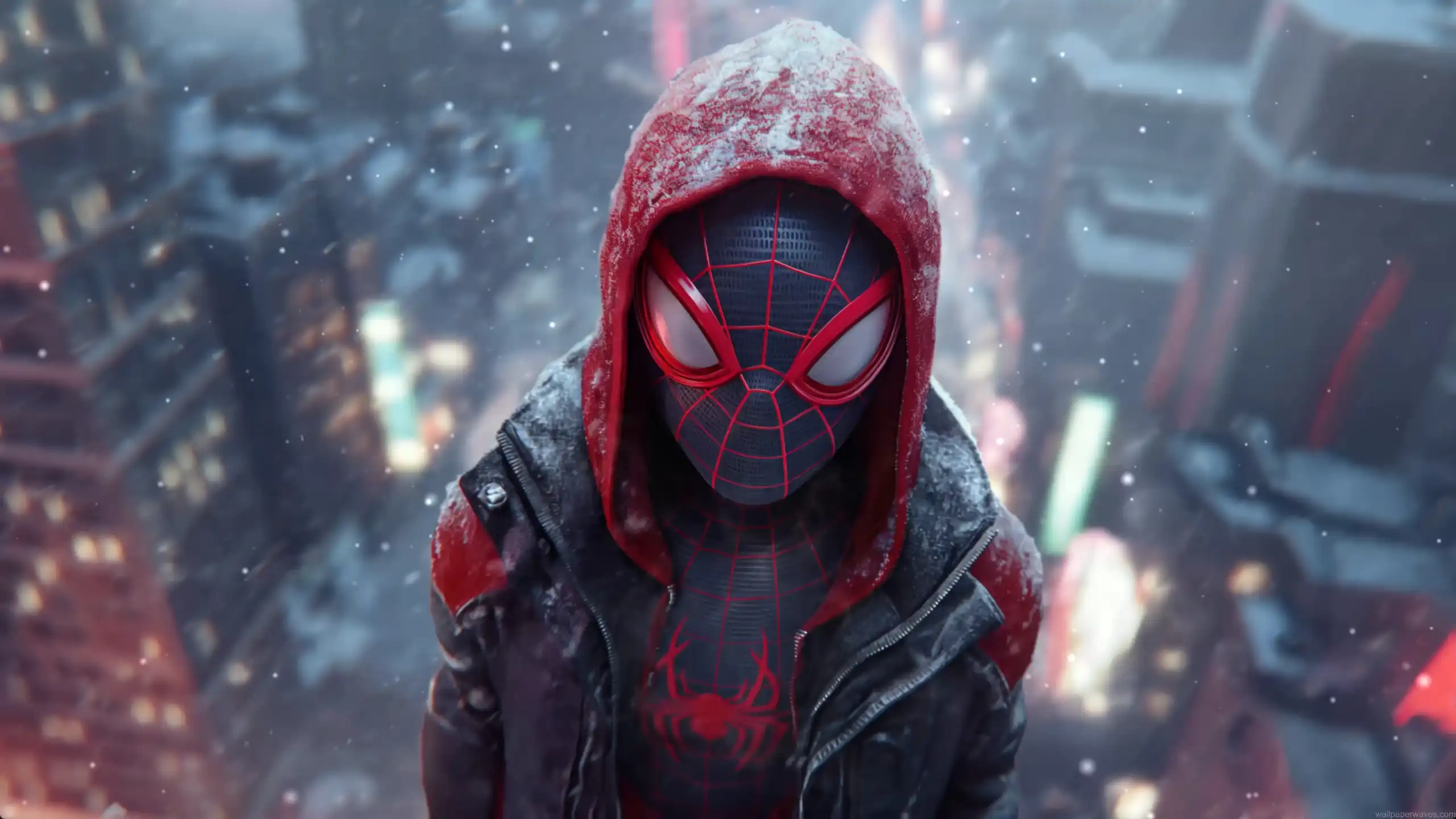 Miles Morales Snow City Close Up Live Wallpaper