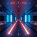 neon sci fi tunnel corridor futuristic hallway glowing lights cyberpunk aesthetic infinite perspective digital space wallpaper