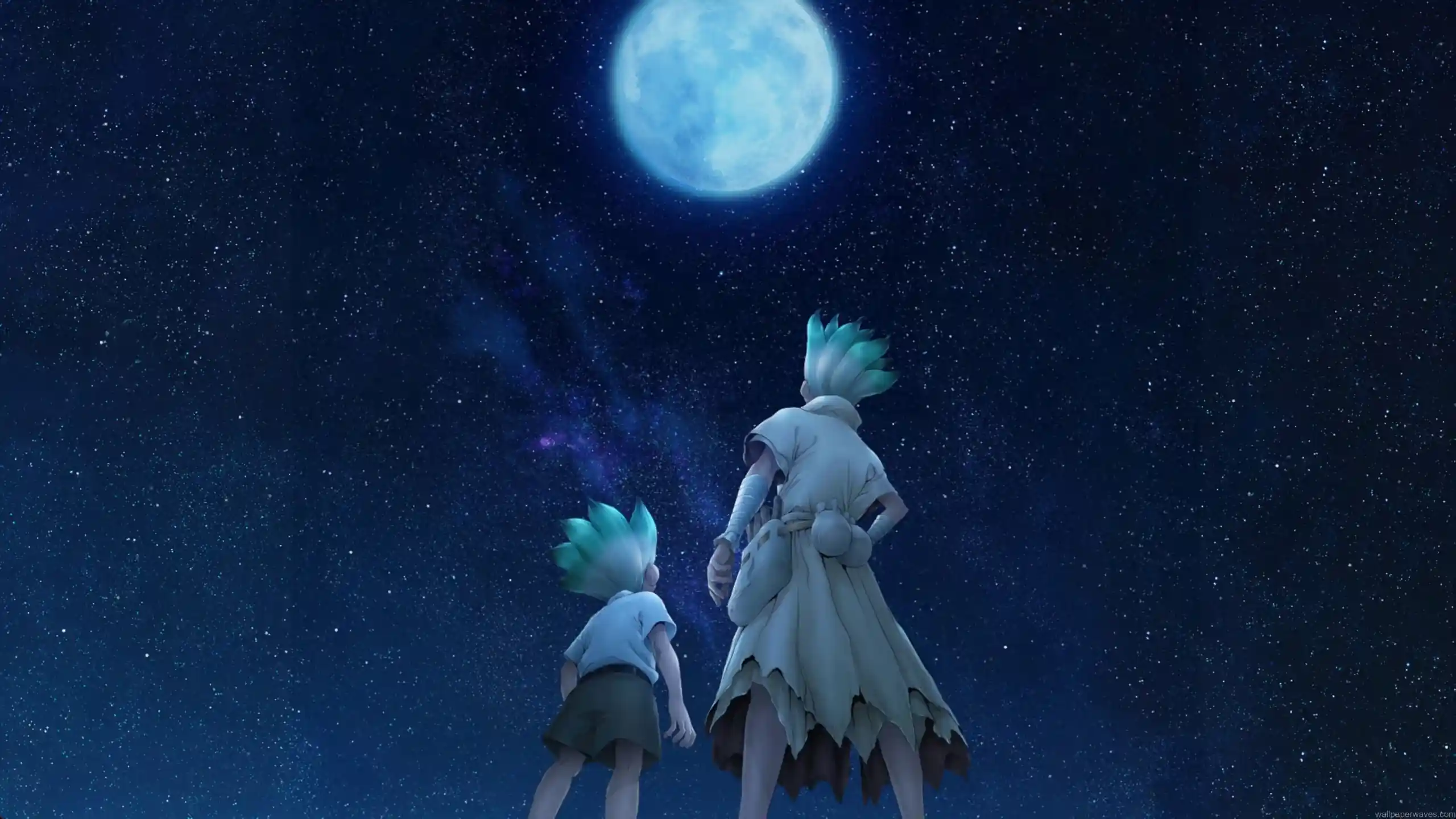 Senku dr stone moon night anime stars science aesthetic sky galaxy silhouette wallpaper