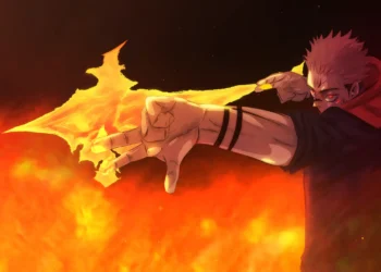 Sukuna Cursed Fire Power Jujutsu Kaisen Live Wallpaper 2 Sukuna cursed fire power with glowing flames and intense red aura from Jujutsu Kaisen anime wallpaper