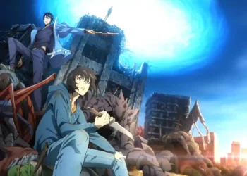 Sung Jin Woo Dungeon Break Aftermath Live Wallpaper 1 Sung Jin Woo dungeon break aftermath with ruined city glowing portal and defeated monsters from Solo Leveling anime wallpaper